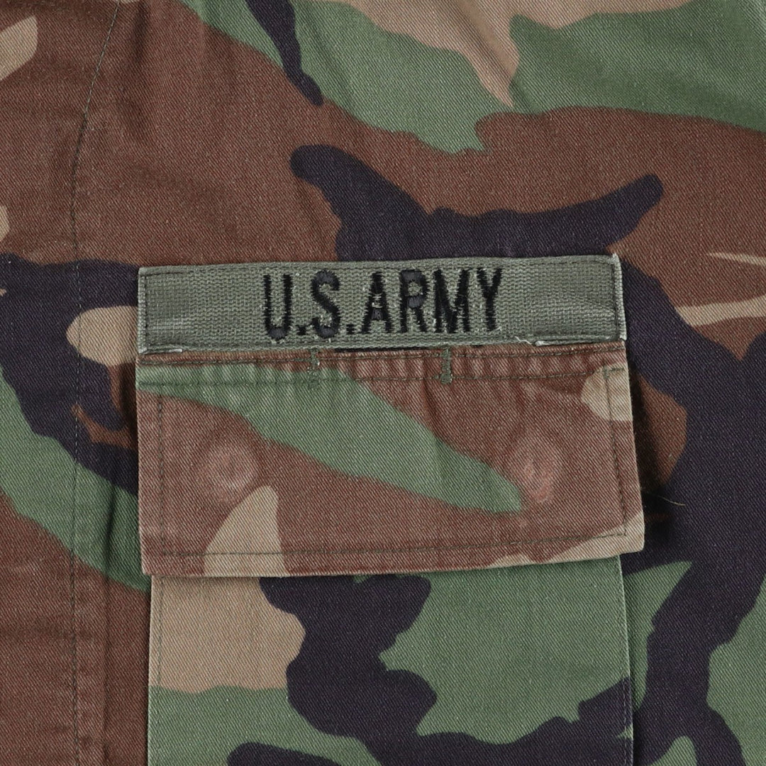 1990'S US Military Issue Camouflage Pattern Woodland Camo Stars and Stripes BDU Military Jacket Made in USA MEDIUM-X-SHORT (Men's M equivalent) Nylon Khaki type Vintage Second Hand