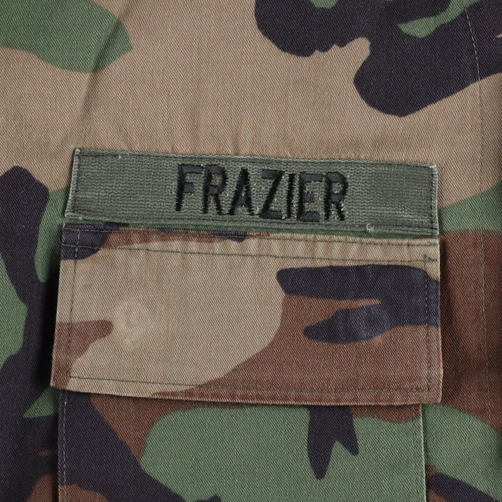 1990'S US Military Issue Camouflage Pattern Woodland Camo Stars and Stripes BDU Military Jacket Made in USA MEDIUM-X-SHORT (Men's M equivalent) Nylon Khaki type Vintage Second Hand