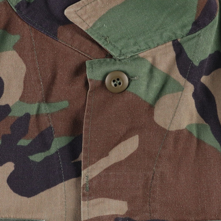 1990'S US Military Issue Camouflage Pattern Woodland Camo Stars and Stripes BDU Military Jacket Made in USA MEDIUM-X-SHORT (Men's M equivalent) Nylon Khaki type Vintage Second Hand