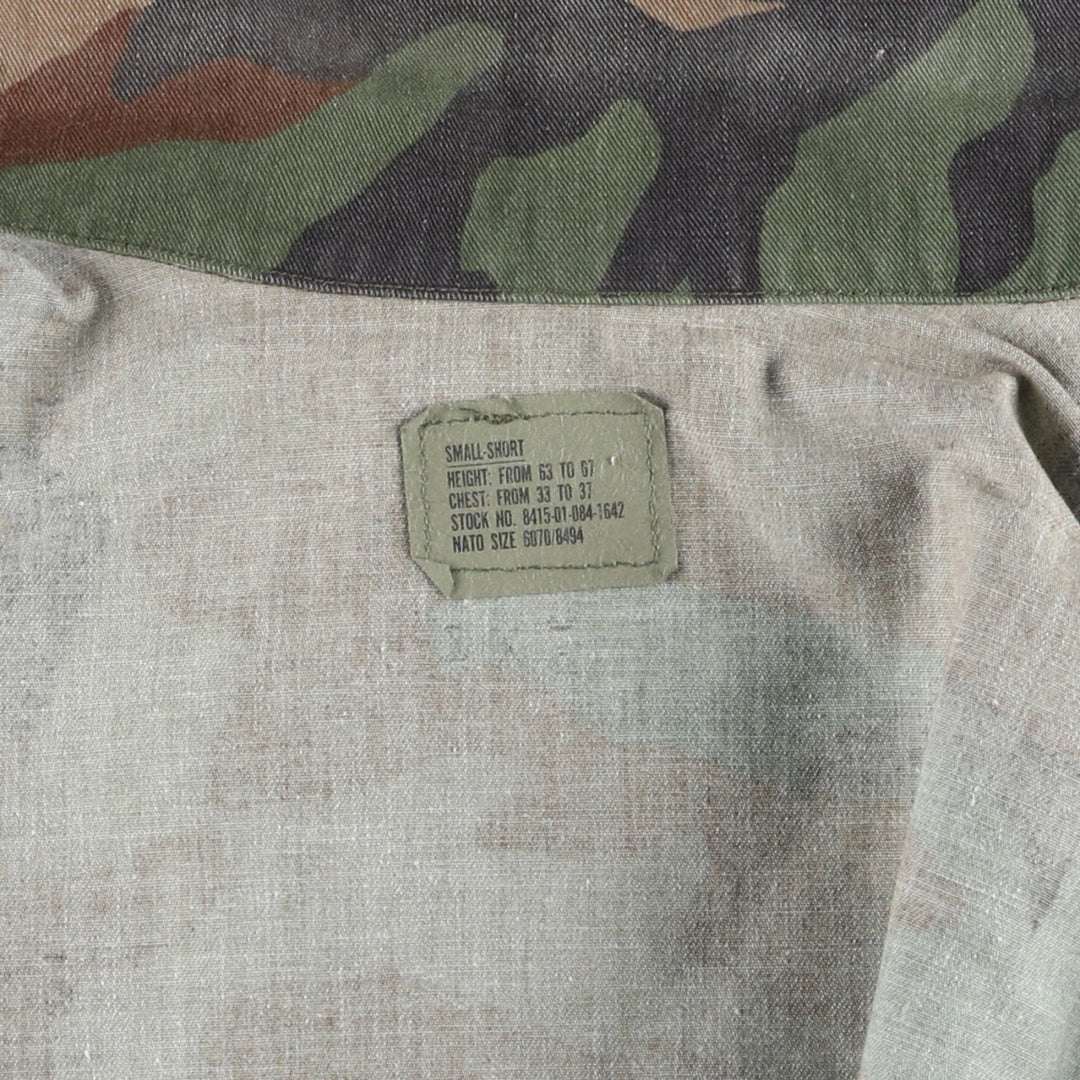 1990'S US Military Issue Camouflage Pattern Woodland Camo BDU Military Jacket, Made in USA, Small-Short (Men's Size S Equivalent), Vintage cotton Khaki type Vintage Second Hand