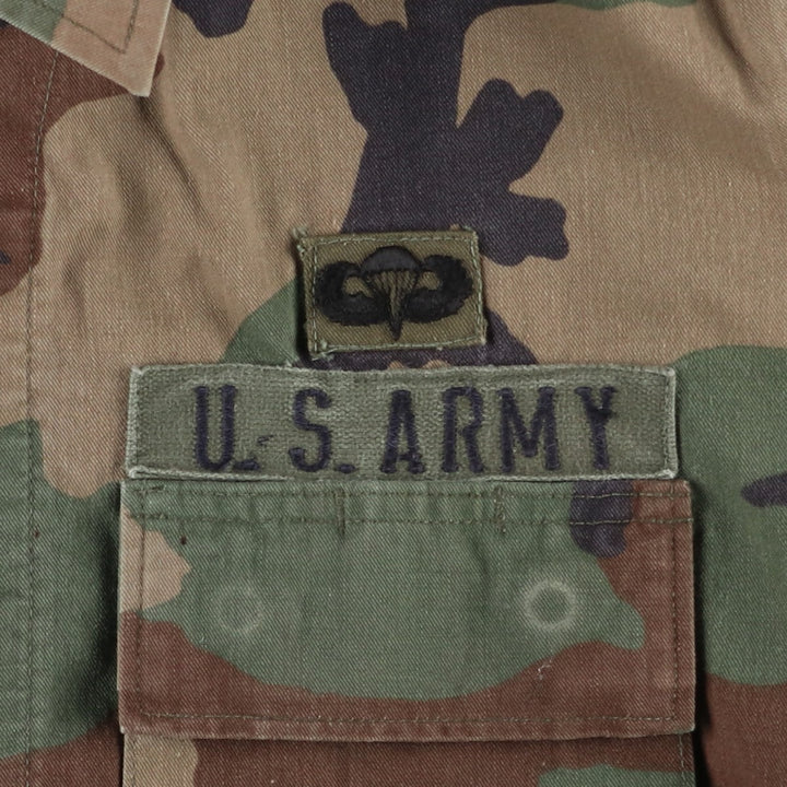 1990'S US Military Issue Camouflage Pattern Woodland Camo BDU Military Jacket, Made in USA, Small-Short (Men's Size S Equivalent), Vintage cotton Khaki type Vintage Second Hand