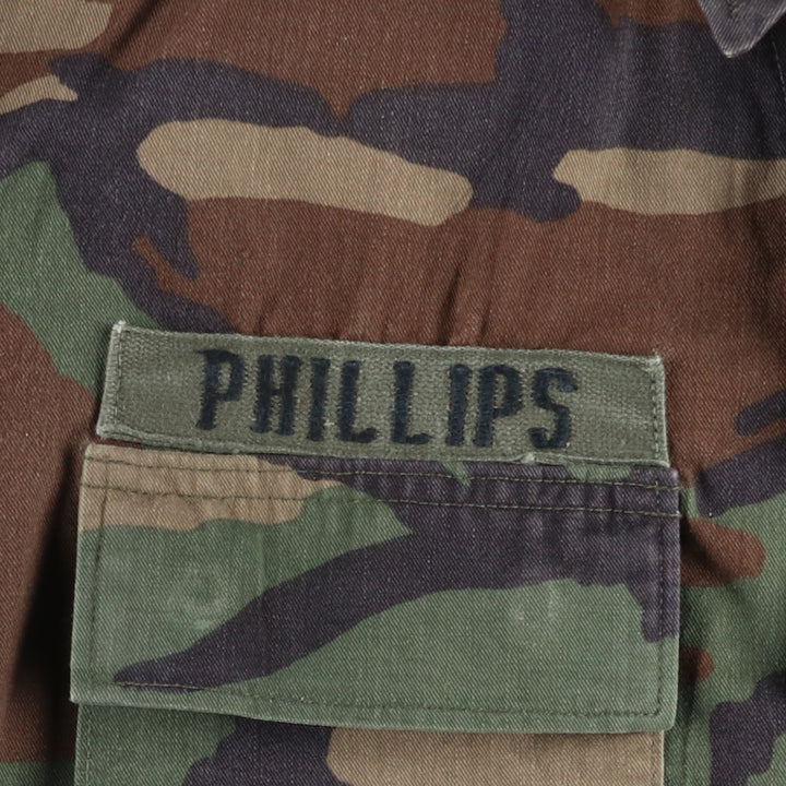 1990'S US Military Issue Camouflage Pattern Woodland Camo BDU Military Jacket, Made in USA, Small-Short (Men's Size S Equivalent), Vintage cotton Khaki type Vintage Second Hand