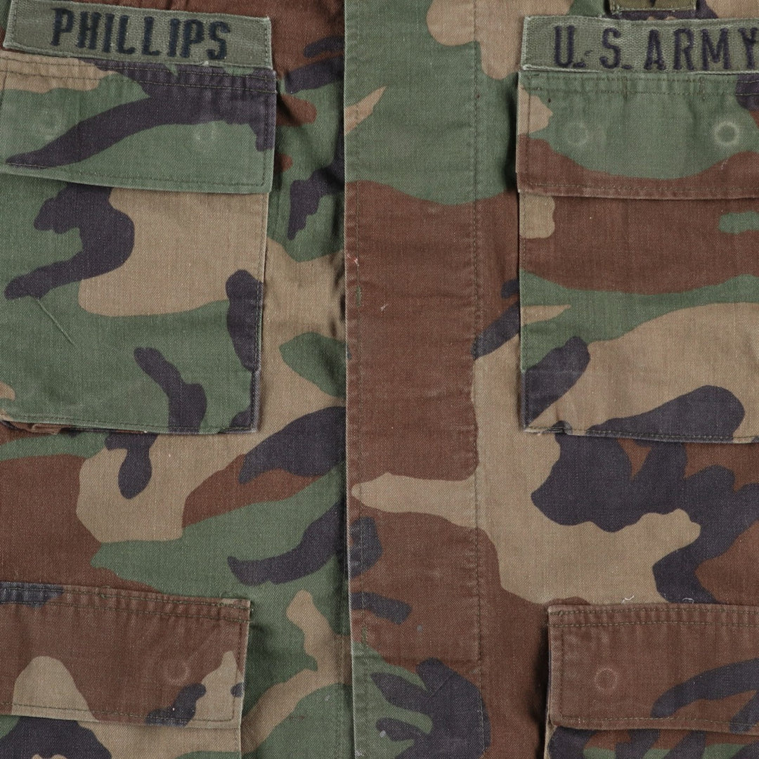 1990'S US Military Issue Camouflage Pattern Woodland Camo BDU Military Jacket, Made in USA, Small-Short (Men's Size S Equivalent), Vintage cotton Khaki type Vintage Second Hand