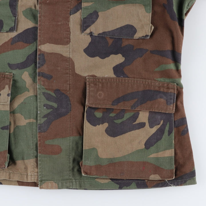 1990'S US Military Issue Camouflage Pattern Woodland Camo BDU Military Jacket, Made in USA, Small-Short (Men's Size S Equivalent), Vintage cotton Khaki type Vintage Second Hand