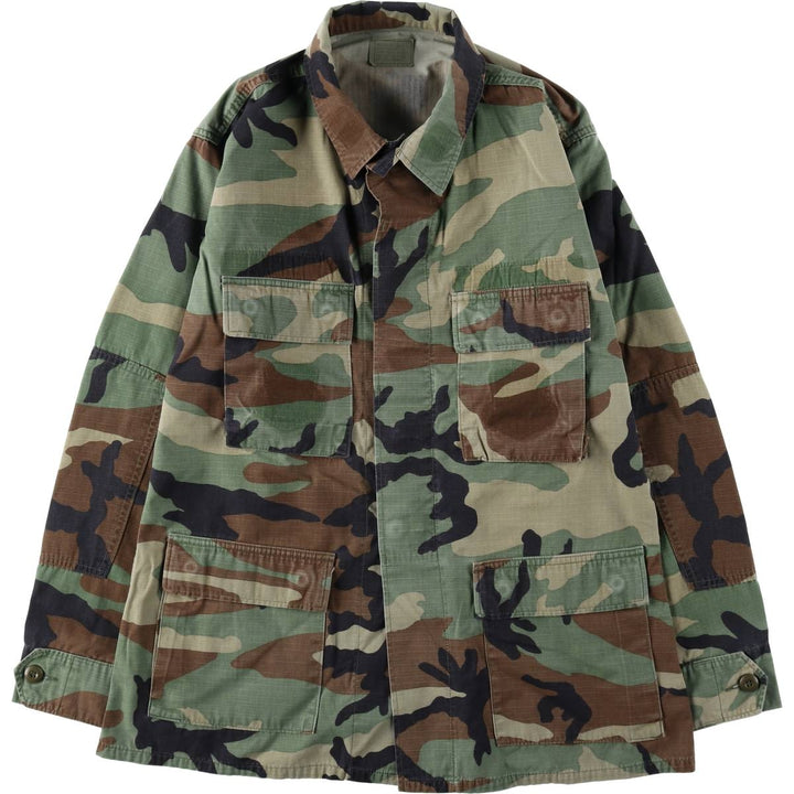 1990'S US Military Issue Camouflage Pattern Woodland Camo Ripstop Military Combat Jacket, Medium-Regular (Men's Size M) Nylon Khaki type Vintage Second Hand