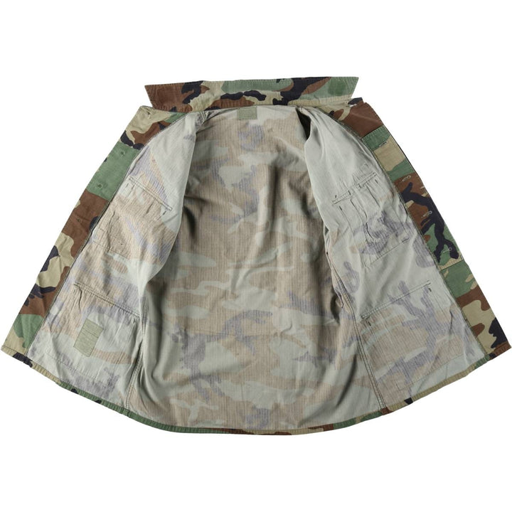 1990'S US Military Issue Camouflage Pattern Woodland Camo Ripstop Military Combat Jacket, Medium-Regular (Men's Size M) Nylon Khaki type Vintage Second Hand