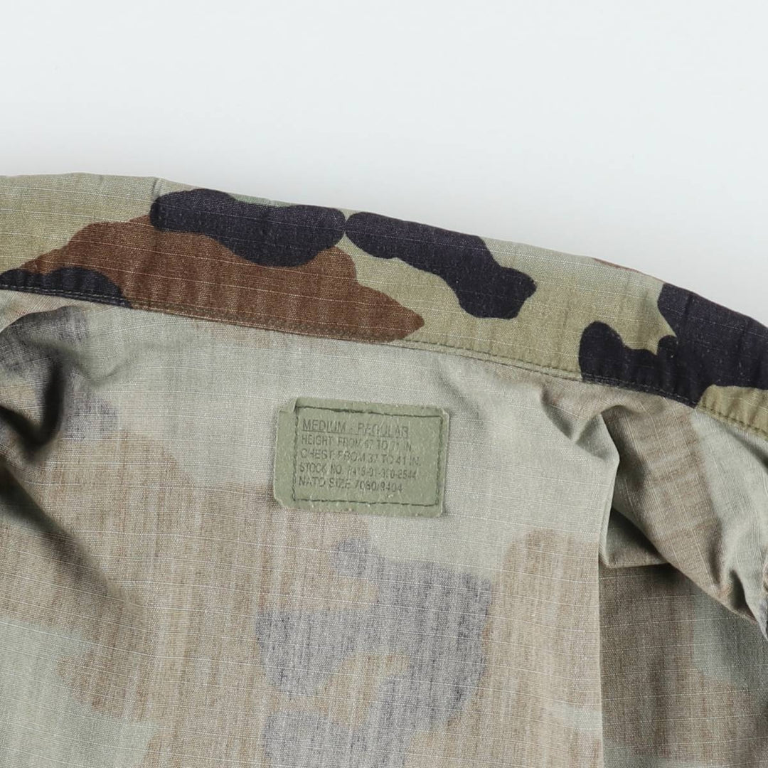 1990'S US Military Issue Camouflage Pattern Woodland Camo Ripstop Military Combat Jacket, Medium-Regular (Men's Size M) Nylon Khaki type Vintage Second Hand