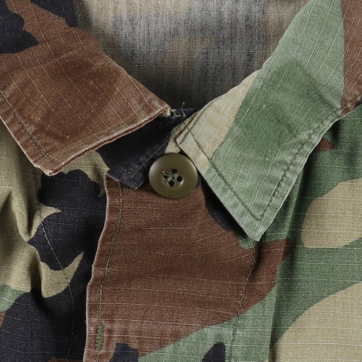 1990'S US Military Issue Camouflage Pattern Woodland Camo Ripstop Military Combat Jacket, Medium-Regular (Men's Size M) Nylon Khaki type Vintage Second Hand