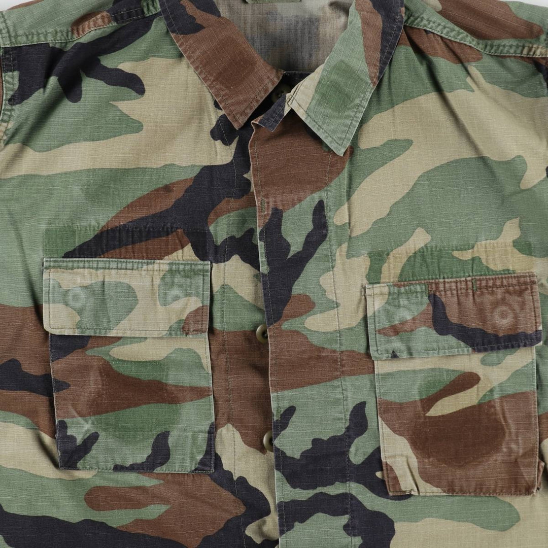 1990'S US Military Issue Camouflage Pattern Woodland Camo Ripstop Military Combat Jacket, Medium-Regular (Men's Size M) Nylon Khaki type Vintage Second Hand