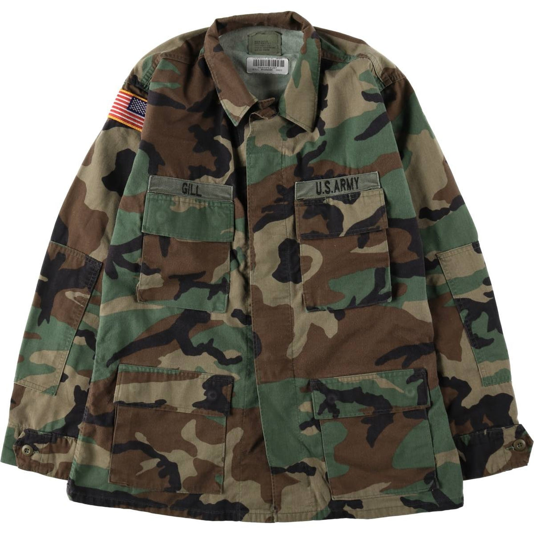 1990'S US Army Authentic Camouflage Pattern Woodland Camo Patch Military Combat Jacket MEDIUM-REGULAR (Men's M equivalent) cotton Khaki type Vintage Second Hand