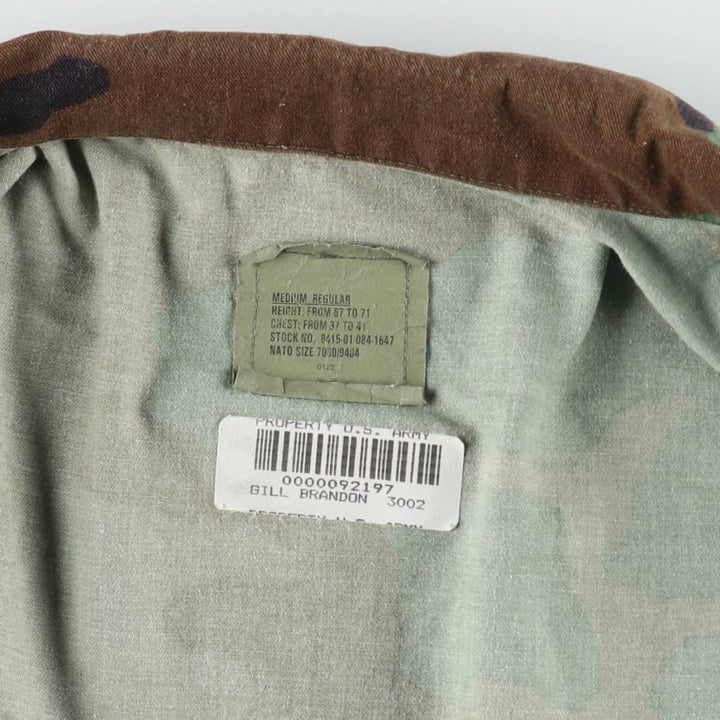 1990'S US Army Authentic Camouflage Pattern Woodland Camo Patch Military Combat Jacket MEDIUM-REGULAR (Men's M equivalent) cotton Khaki type Vintage Second Hand