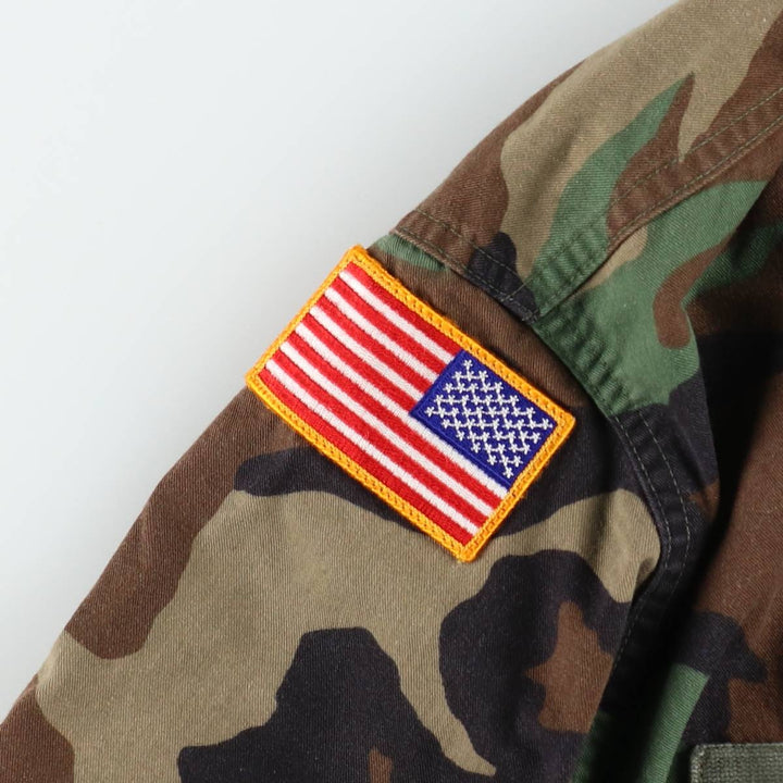 1990'S US Army Authentic Camouflage Pattern Woodland Camo Patch Military Combat Jacket MEDIUM-REGULAR (Men's M equivalent) cotton Khaki type Vintage Second Hand