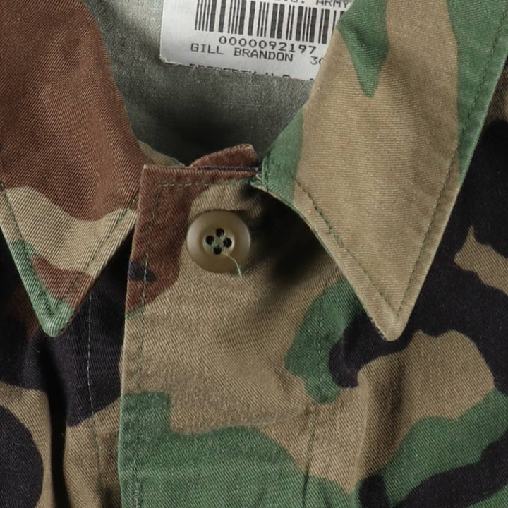 1990'S US Army Authentic Camouflage Pattern Woodland Camo Patch Military Combat Jacket MEDIUM-REGULAR (Men's M equivalent) cotton Khaki type Vintage Second Hand