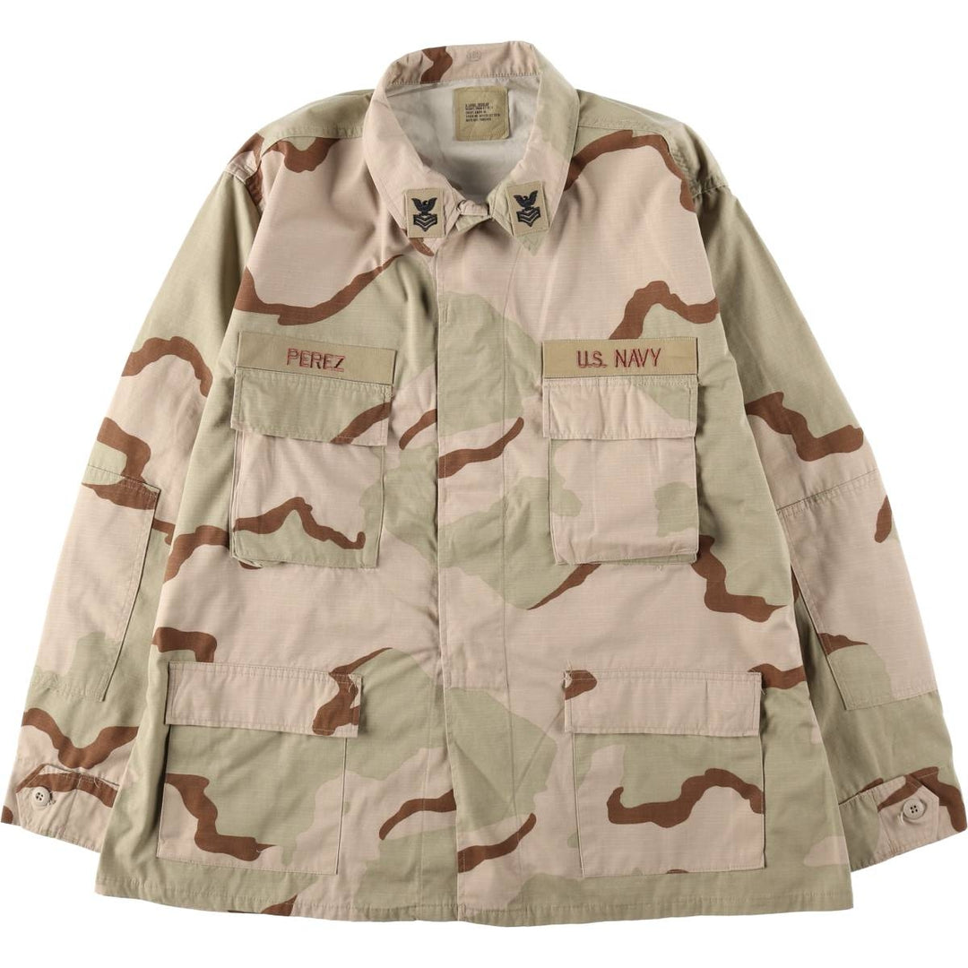 1990'S US Navy camouflage pattern ripstop military combat jacket, X-LARGE-REGULAR (equivalent to men's XL). cotton Khaki type brown Vintage Second Hand