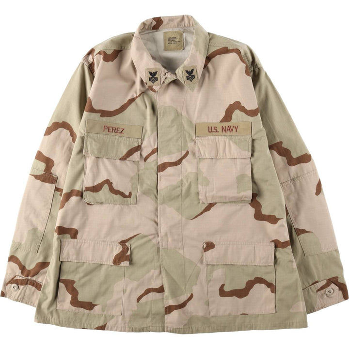 1990'S US Navy camouflage pattern ripstop military combat jacket, X-LARGE-REGULAR (equivalent to men's XL). cotton Khaki type brown Vintage Second Hand