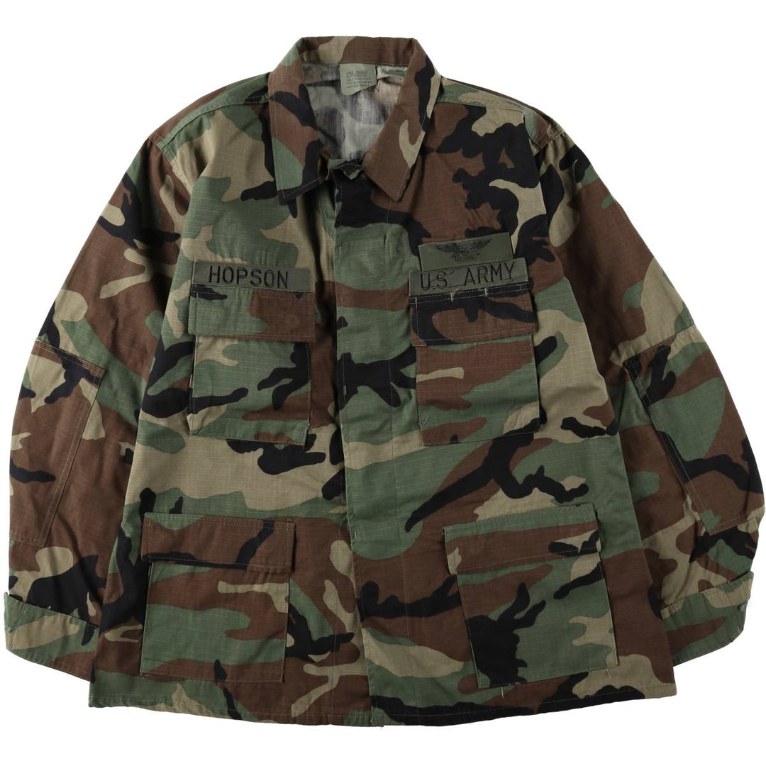 1990'S US Army Camouflage Pattern Woodland Camo Military Combat Jacket, Made in USA, Large-Regular (Men's Size L equivalent) Nylon Khaki type Vintage Second Hand