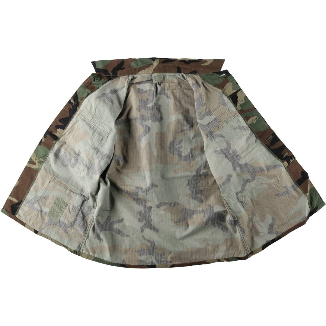 1990'S US Army Camouflage Pattern Woodland Camo Military Combat Jacket, Made in USA, Large-Regular (Men's Size L equivalent) Nylon Khaki type Vintage Second Hand