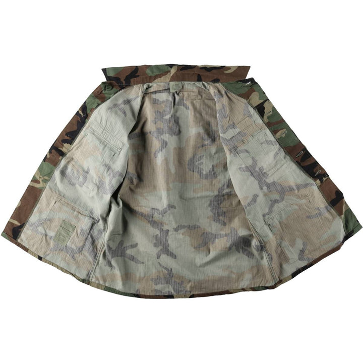 1990'S US Army Camouflage Pattern Woodland Camo Military Combat Jacket, Made in USA, Large-Regular (Men's Size L equivalent) Nylon Khaki type Vintage Second Hand