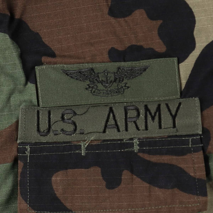 1990'S US Army Camouflage Pattern Woodland Camo Military Combat Jacket, Made in USA, Large-Regular (Men's Size L equivalent) Nylon Khaki type Vintage Second Hand