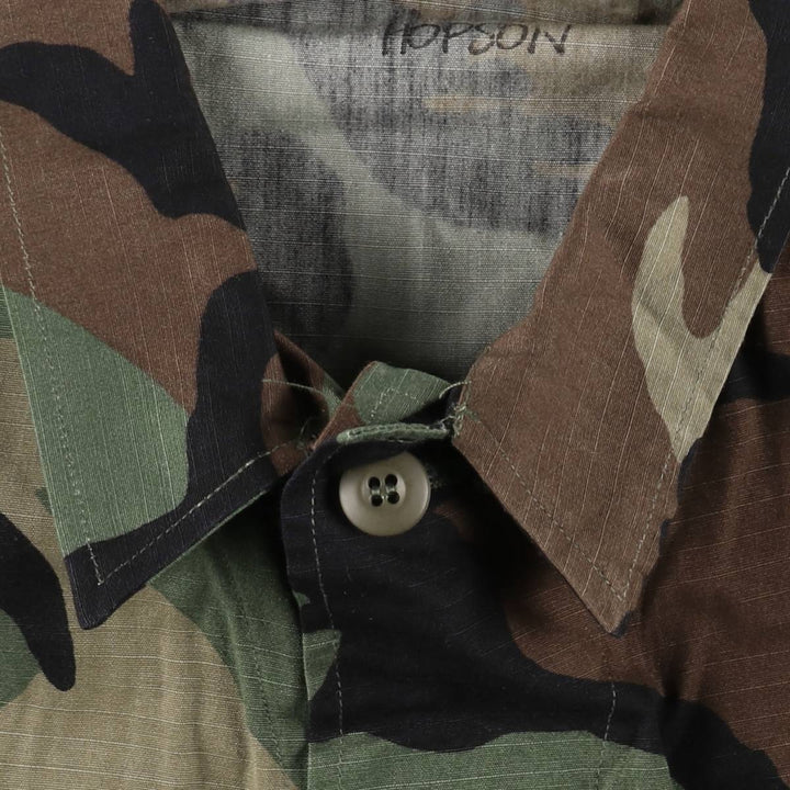1990'S US Army Camouflage Pattern Woodland Camo Military Combat Jacket, Made in USA, Large-Regular (Men's Size L equivalent) Nylon Khaki type Vintage Second Hand