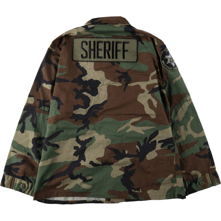Civilian-made camouflage pattern woodland camo military combat jacket, made in the USA, large size (equivalent to men's L). cotton Khaki type Vintage Second Hand