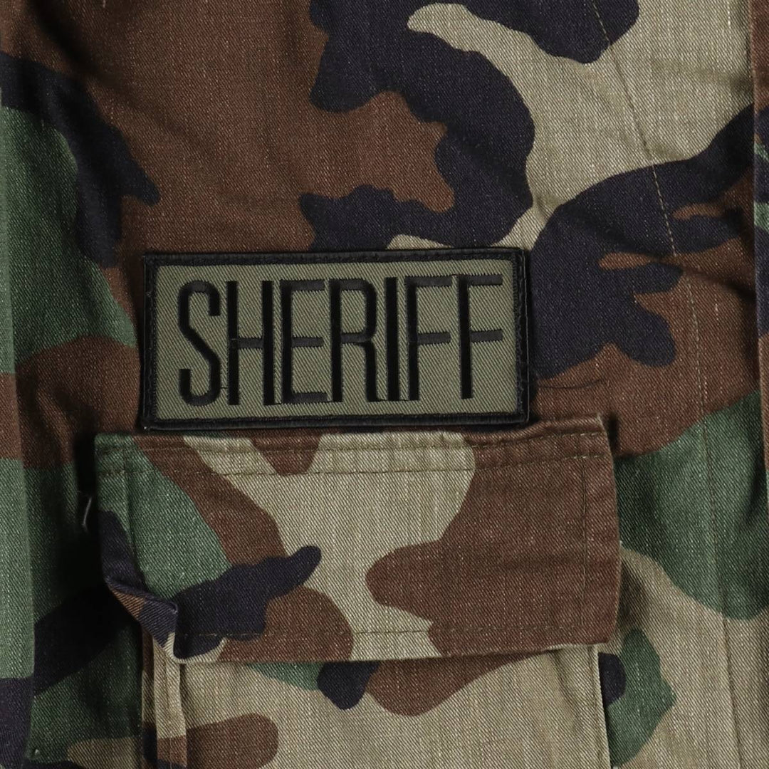 Civilian-made camouflage pattern woodland camo military combat jacket, made in the USA, large size (equivalent to men's L). cotton Khaki type Vintage Second Hand