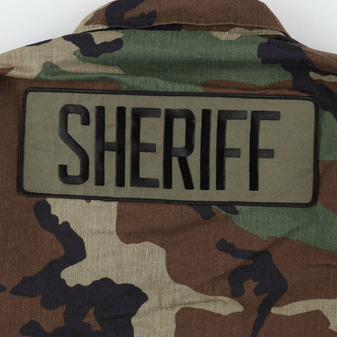 Civilian-made camouflage pattern woodland camo military combat jacket, made in the USA, large size (equivalent to men's L). cotton Khaki type Vintage Second Hand