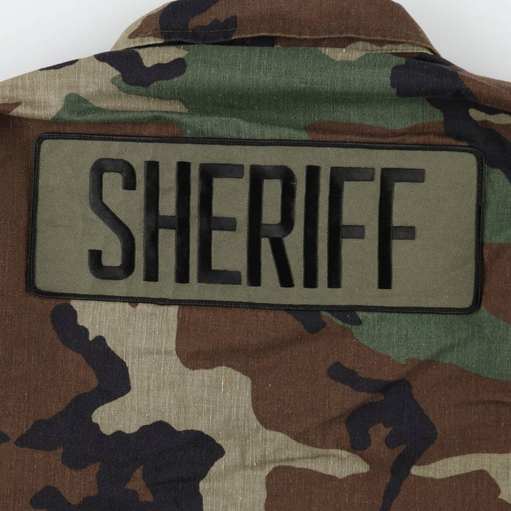 Civilian-made camouflage pattern woodland camo military combat jacket, made in the USA, large size (equivalent to men's L). cotton Khaki type Vintage Second Hand