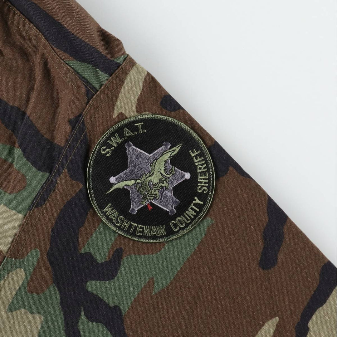 Civilian-made camouflage pattern woodland camo military combat jacket, made in the USA, large size (equivalent to men's L). cotton Khaki type Vintage Second Hand
