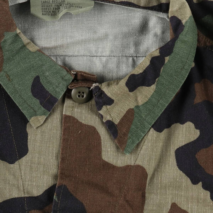Civilian-made camouflage pattern woodland camo military combat jacket, made in the USA, large size (equivalent to men's L). cotton Khaki type Vintage Second Hand