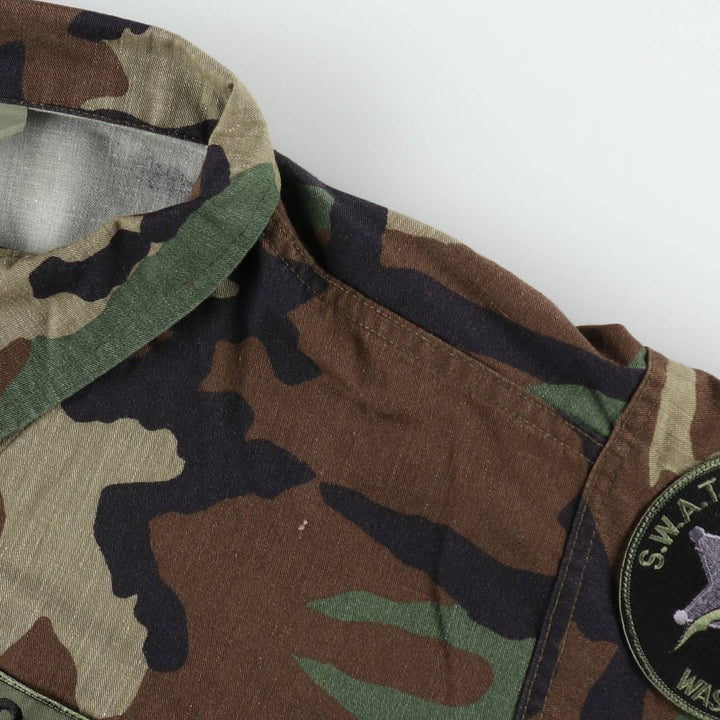 Civilian-made camouflage pattern woodland camo military combat jacket, made in the USA, large size (equivalent to men's L). cotton Khaki type Vintage Second Hand