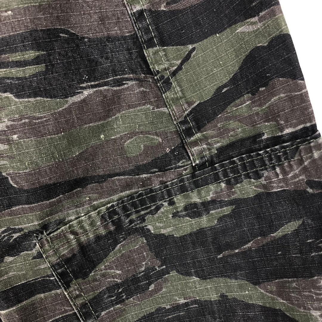 Civilian-made ATLANCO camouflage pattern tiger stripe camo ripstop BDU military jacket, made in USA, men's size XL equivalent. cotton Khaki type Vintage Second Hand