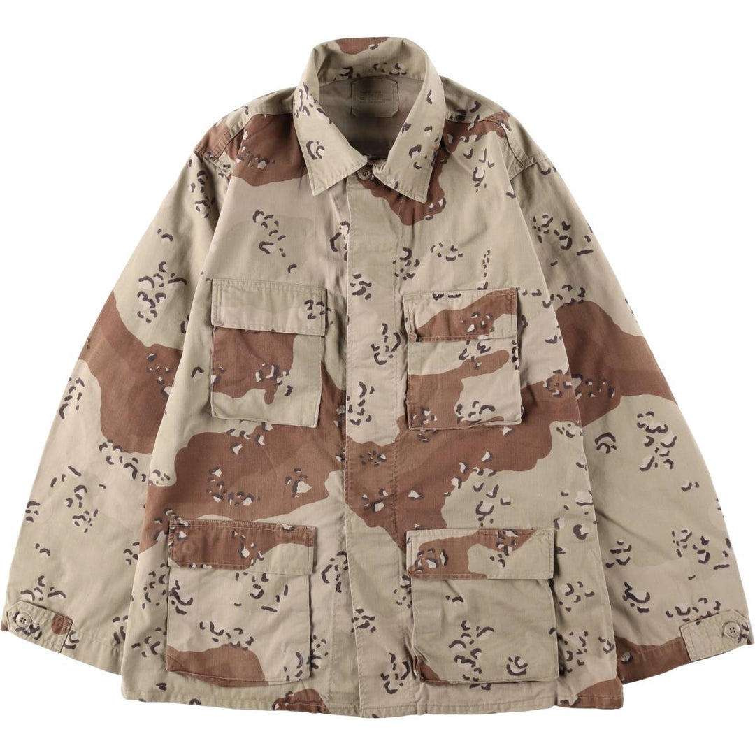 1990'S US Military Issue Camouflage Pattern 6C Desert Chocolate Chip Camo Military Combat Jacket, Made in USA, Medium-Long (Men's Size M) cotton Khaki type brown Vintage Second Hand