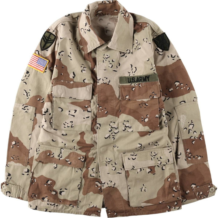 1980'S US Army Camouflage Pattern 6C Desert Chocolate Chip Camo Military Combat Jacket, Men's Size M (Equivalent), Vintage Nylon Khaki type brown Vintage Second Hand