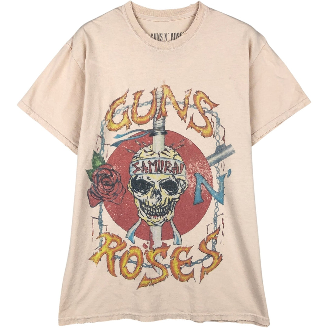 GUNS N' ROSES Skull Pattern Band T-shirt, Men's M size cotton Beige type Vintage Second Hand