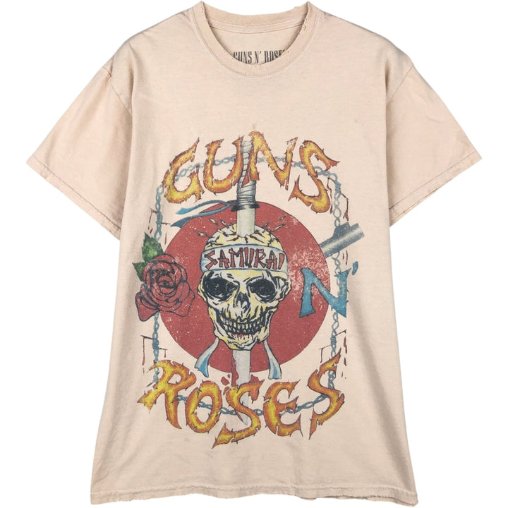 GUNS N' ROSES Skull Pattern Band T-shirt, Men's M size cotton Beige type Vintage Second Hand