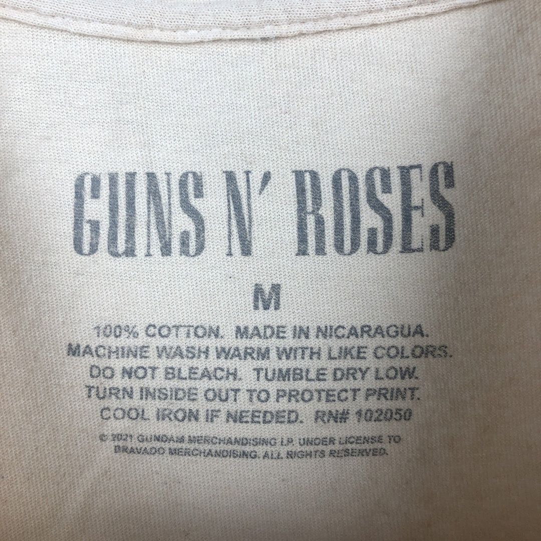 GUNS N' ROSES Skull Pattern Band T-shirt, Men's M size cotton Beige type Vintage Second Hand