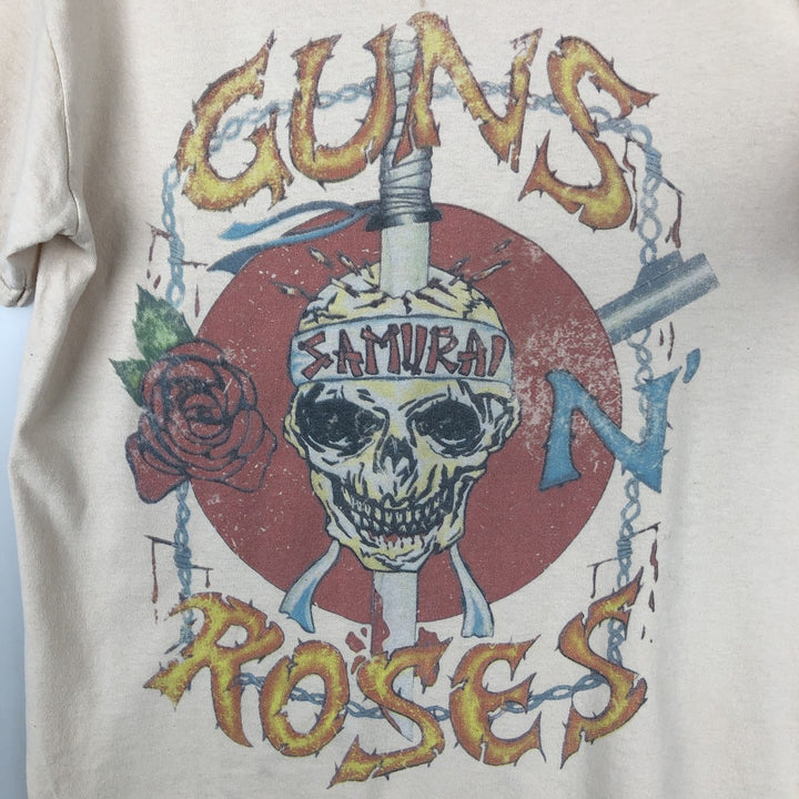 GUNS N' ROSES Skull Pattern Band T-shirt, Men's M size cotton Beige type Vintage Second Hand