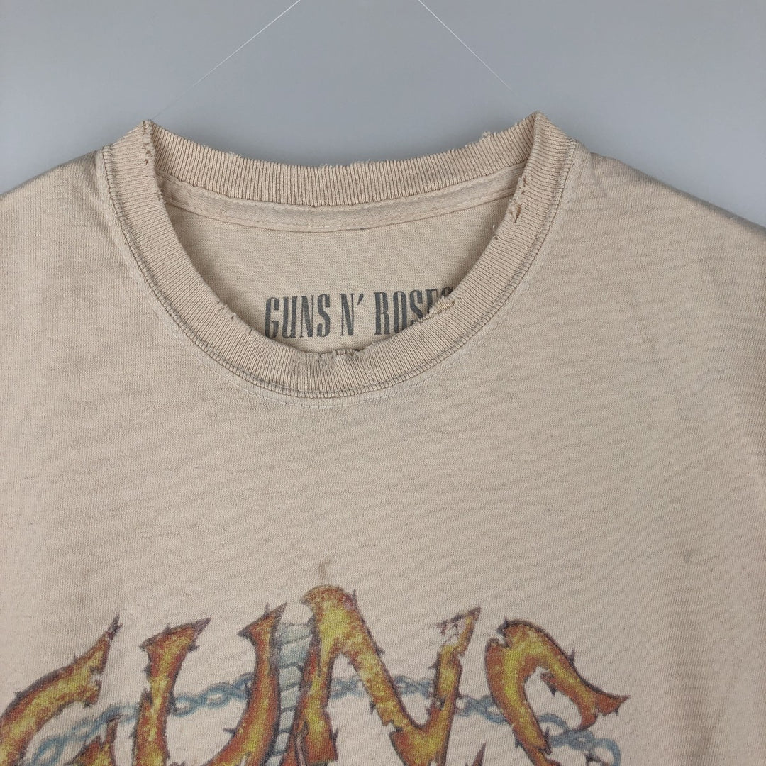 GUNS N' ROSES Skull Pattern Band T-shirt, Men's M size cotton Beige type Vintage Second Hand