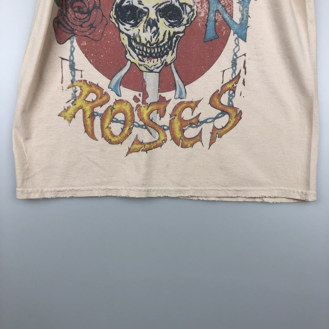GUNS N' ROSES Skull Pattern Band T-shirt, Men's M size cotton Beige type Vintage Second Hand