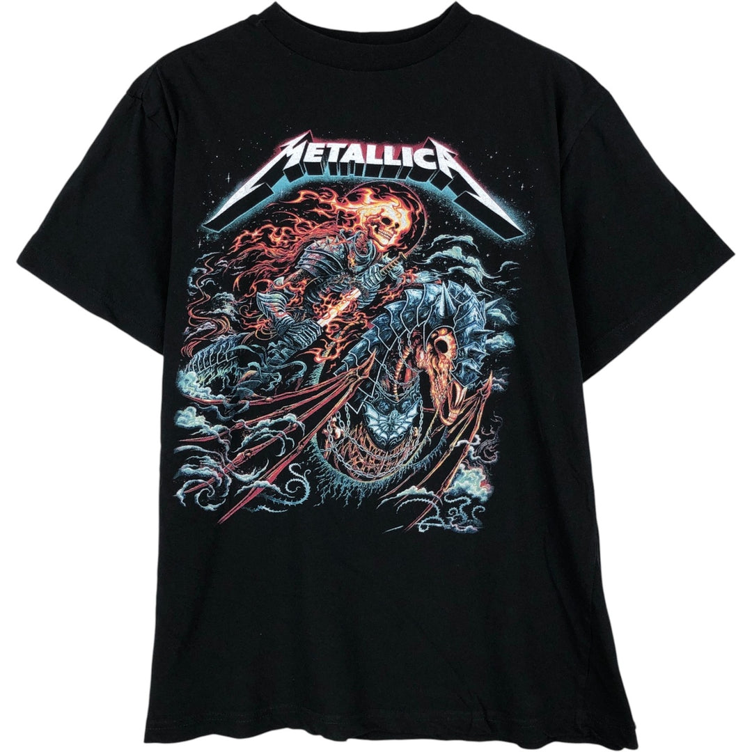 METALLICA Skull Pattern Band T-shirt Band Tee Men's M size unclear black type Vintage Second Hand