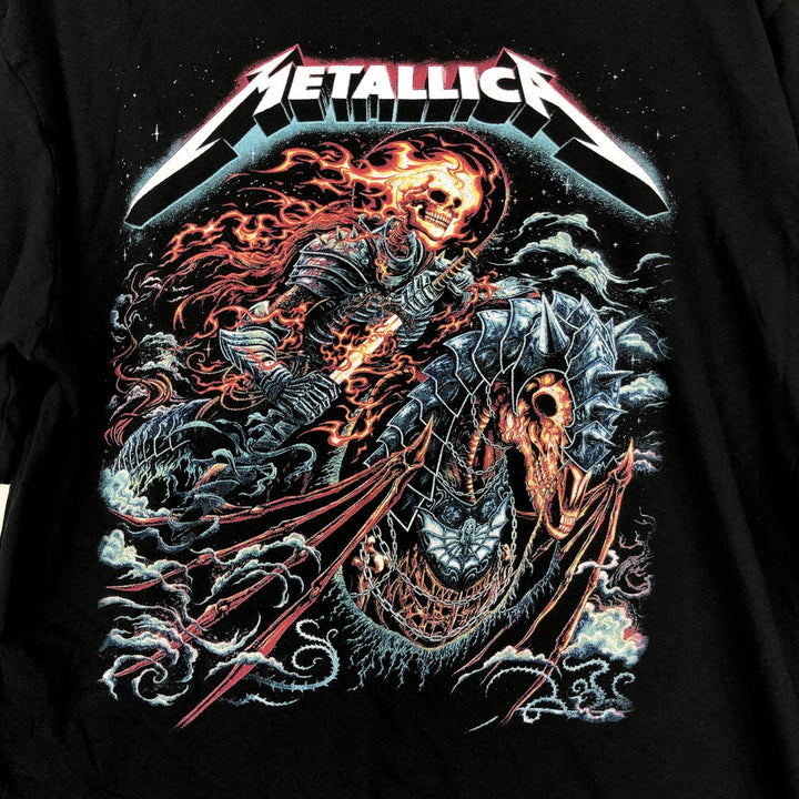 METALLICA Skull Pattern Band T-shirt Band Tee Men's M size unclear black type Vintage Second Hand
