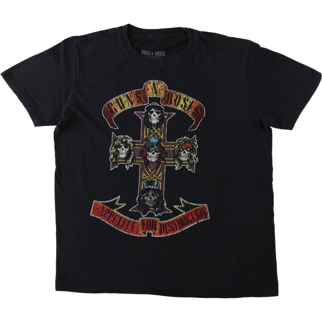 GUNS N' ROSES Skull Pattern Band T-shirt, Band Tee, Men's L size cotton black type Vintage Second Hand