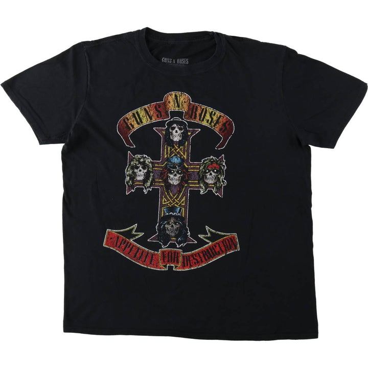 GUNS N' ROSES Skull Pattern Band T-shirt, Band Tee, Men's L size cotton black type Vintage Second Hand