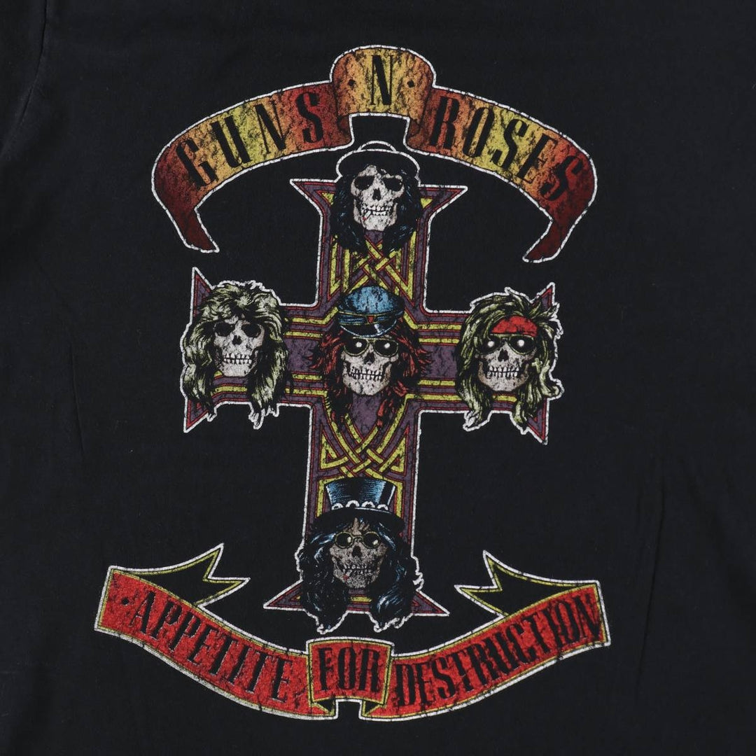 GUNS N' ROSES Skull Pattern Band T-shirt, Band Tee, Men's L size cotton black type Vintage Second Hand