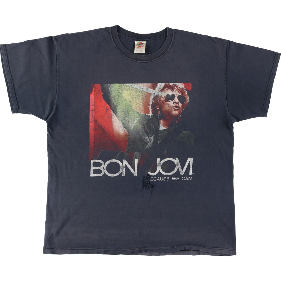 Fruit of the Loom Heavy Cotton Bon Jovi Band T-shirt, Men's XL equivalent. cotton black type Vintage Second Hand