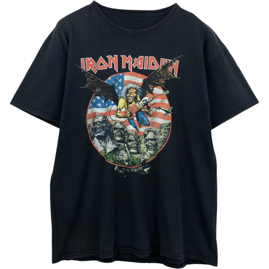 IRON MAIDEN Iron Maiden Band T-shirt Band T Men's L size unclear black type Vintage Second Hand