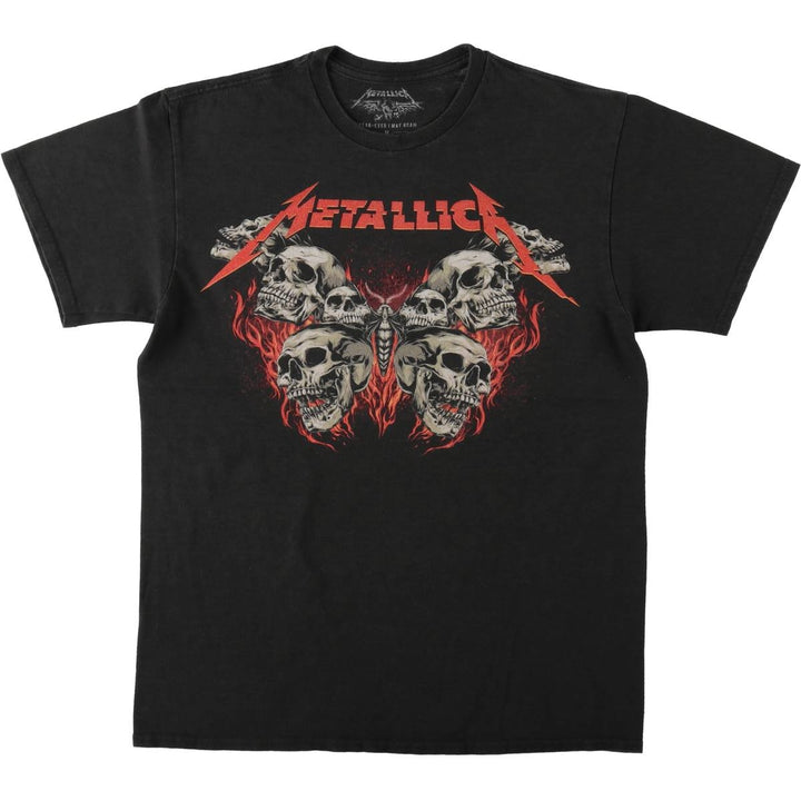 METALLICA Fire Pattern Skull Pattern Band T-Shirt (Men's Size M) cotton black type Vintage Second Hand