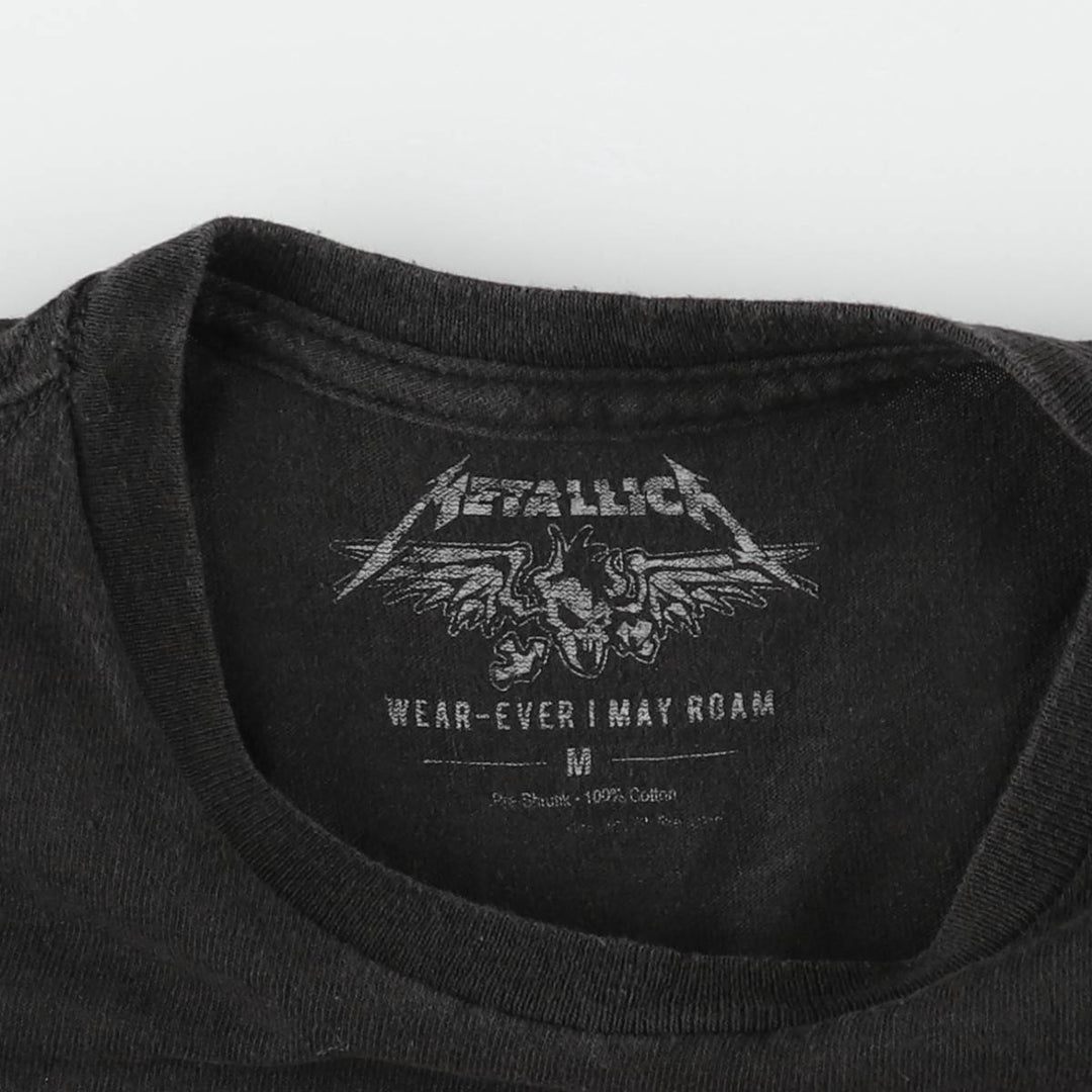 METALLICA Fire Pattern Skull Pattern Band T-Shirt (Men's Size M) cotton black type Vintage Second Hand