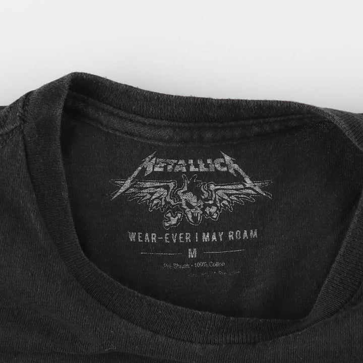 METALLICA Fire Pattern Skull Pattern Band T-Shirt (Men's Size M) cotton black type Vintage Second Hand